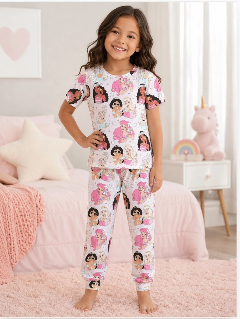 New‎ Girls Boutique Princess Summer Print Short Sleeve Pajama Set Disney Parks